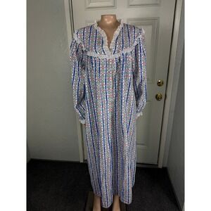 Lanz of Salzburg Night Dress Gown Flannel XL Floral Heart Cotton Lace NN2